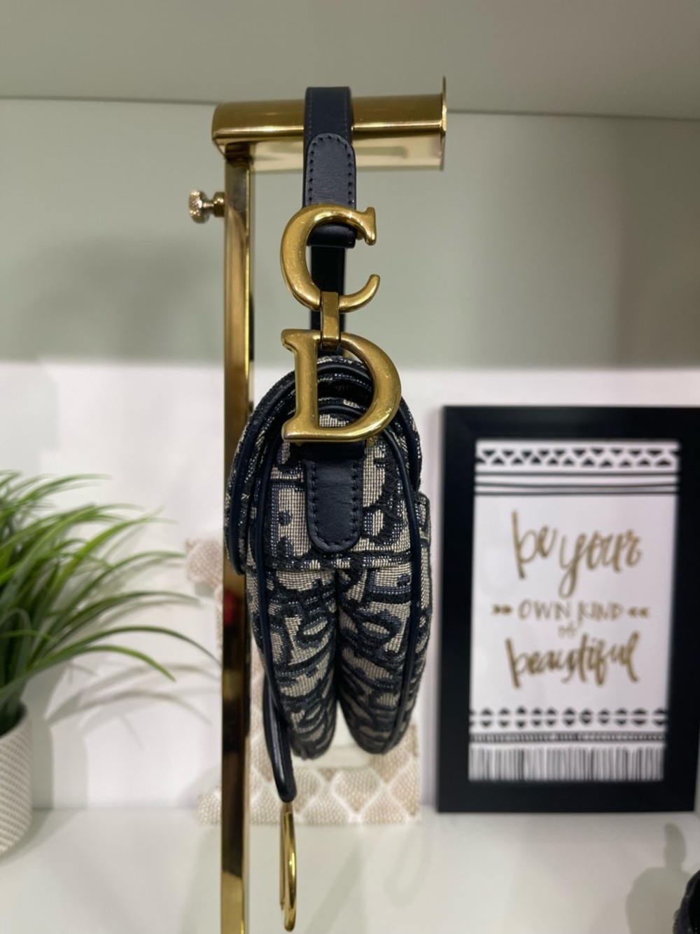 Dior Navy and Beige Mini Saddle Bag with Gold Hardware - Picture 4 of 5